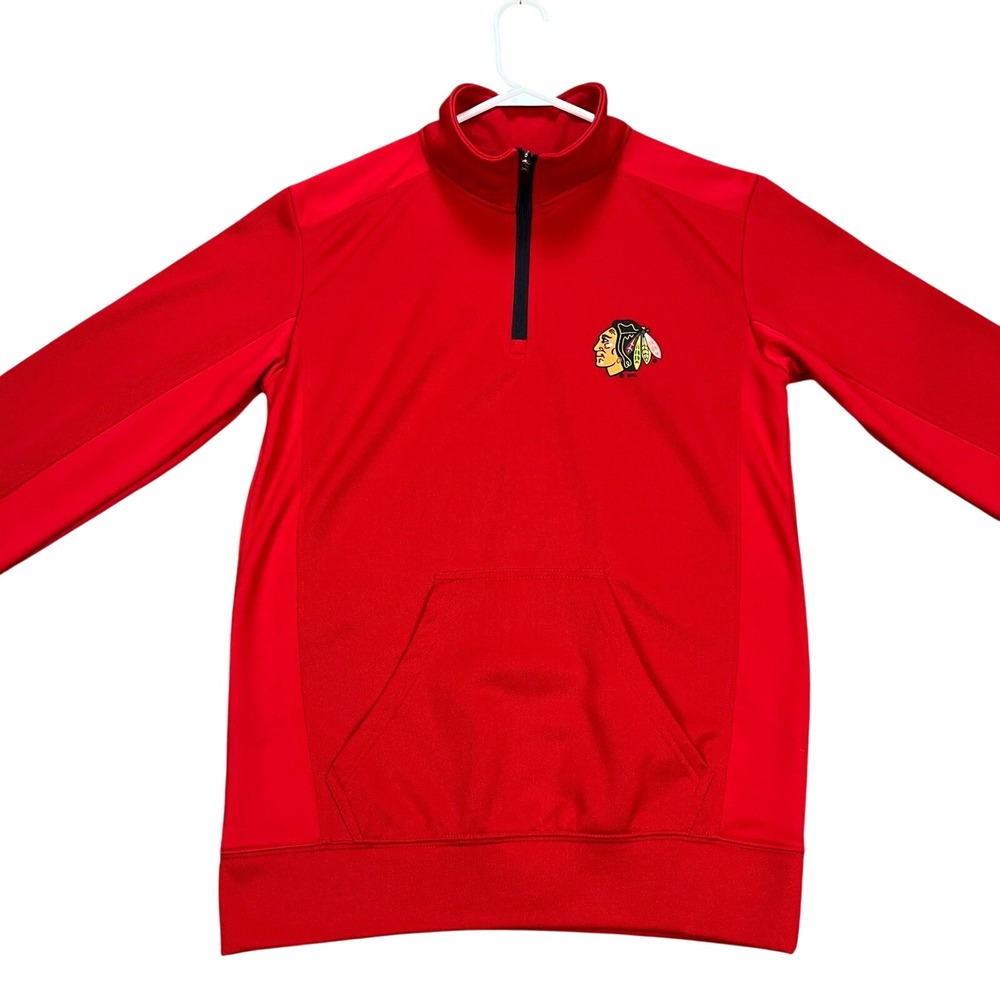 Chicago Blackhawks NHL Red 1/4 Zip Pullover Sweater Fleece Lined Men's Small